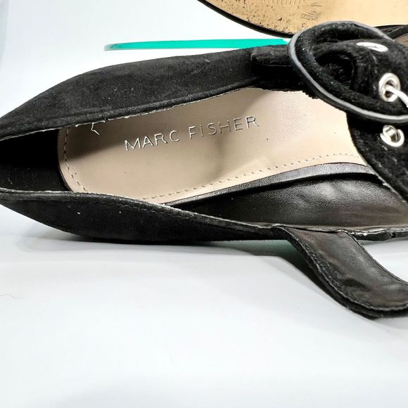 Marc Fisher Carney Heels Size 8 M Black Suede Leather Pointed Toe Strap - Picture 10 of 12